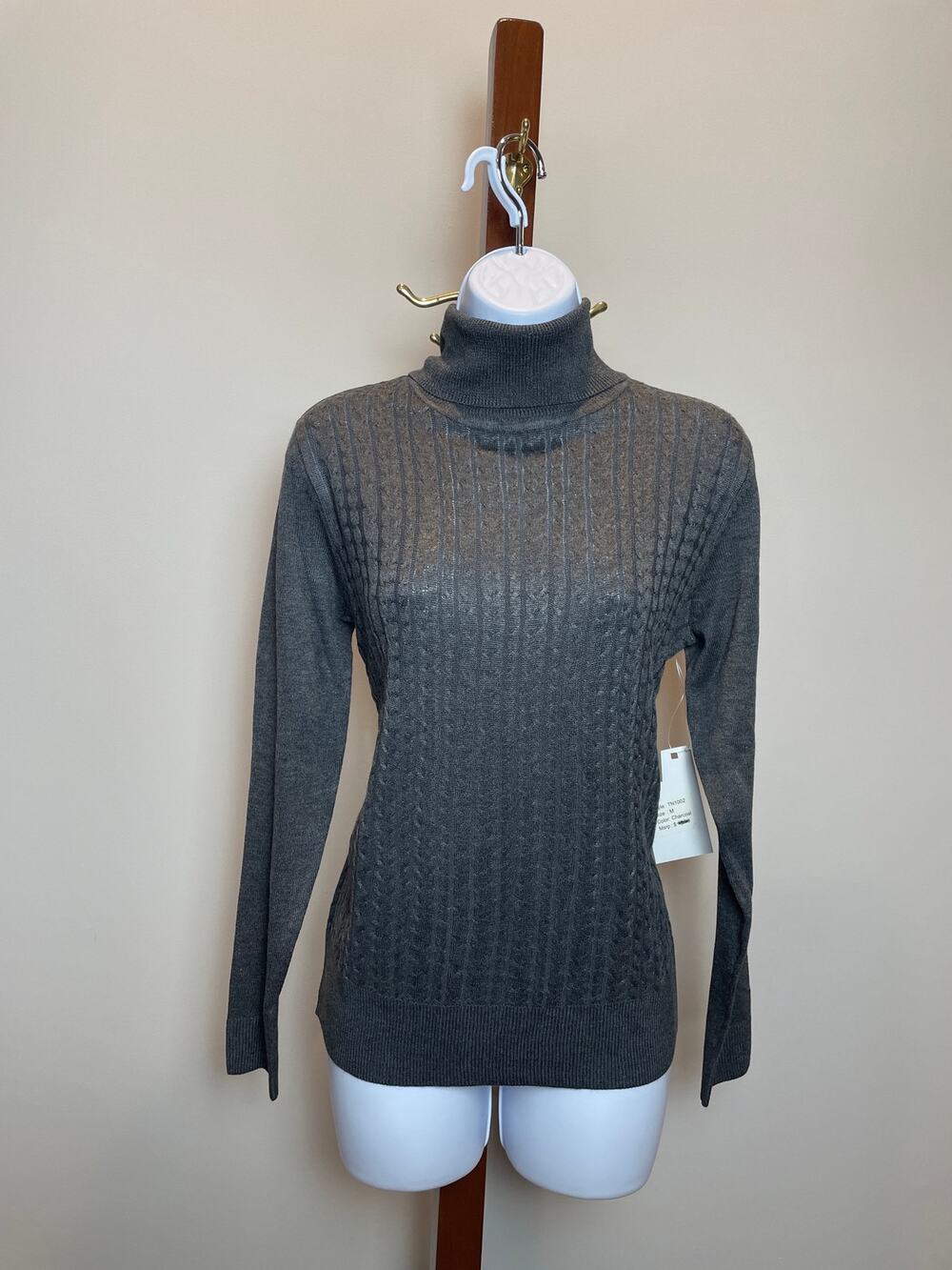 Allison + Zoe Sweater Size M Heather Charcoal Cable Knit Turtleneck NWT